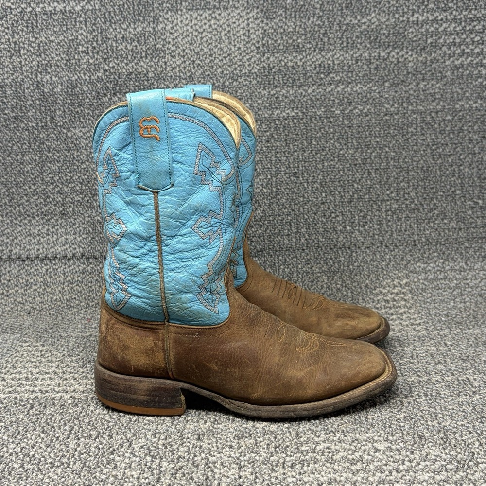 Anderson Bean Kids 2 Brown Turquoise Leather Square Toe Cowboy Boots 1089